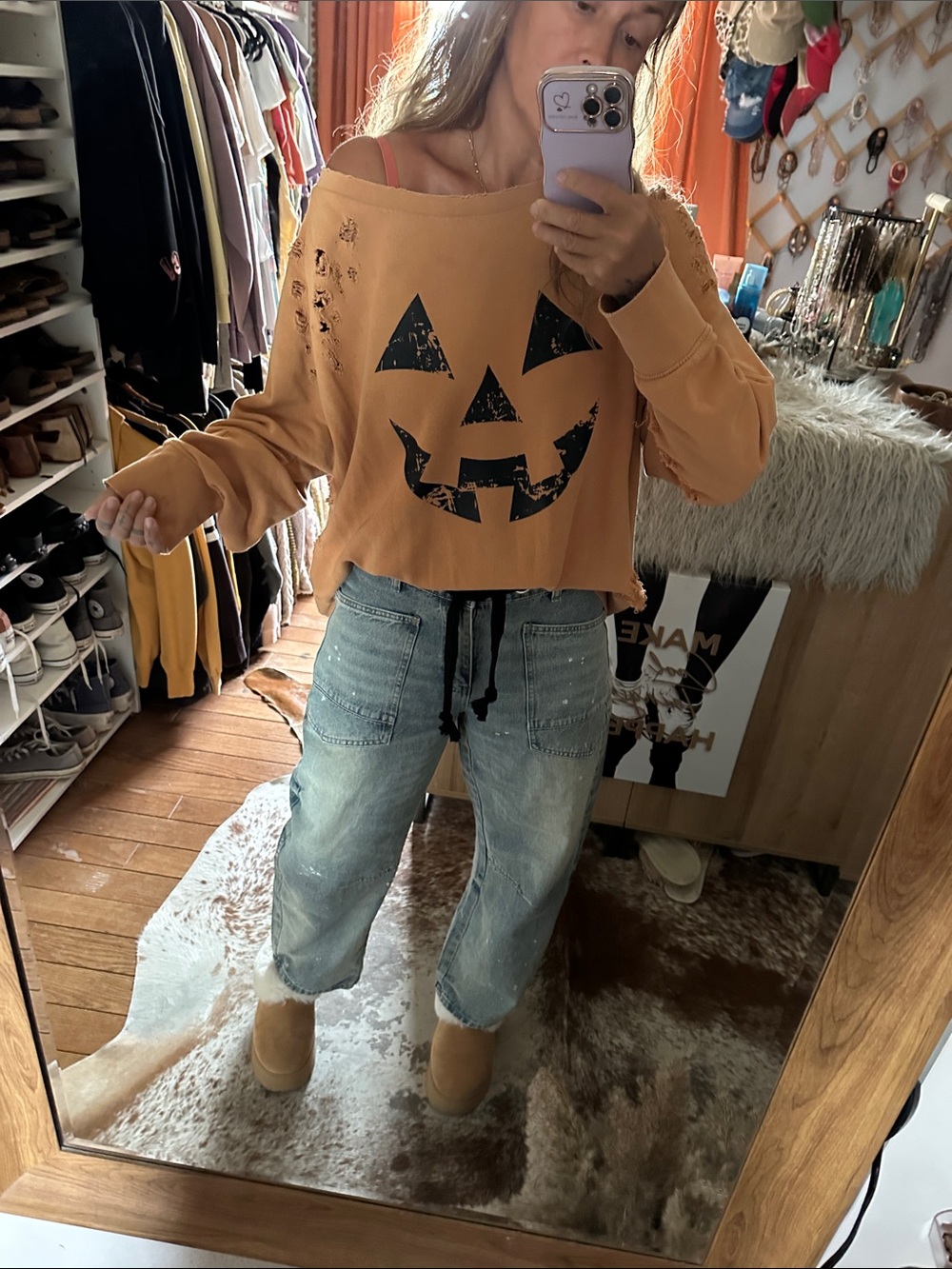 Free people Women’s Pumpkin Face Distressed Sweatshirt we the free custom